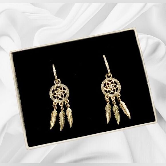 BESTSELLER DREAM CATCHER 18K GOLD CRYSTAL DIAMOND EARRINGS - Picture 1 of 5